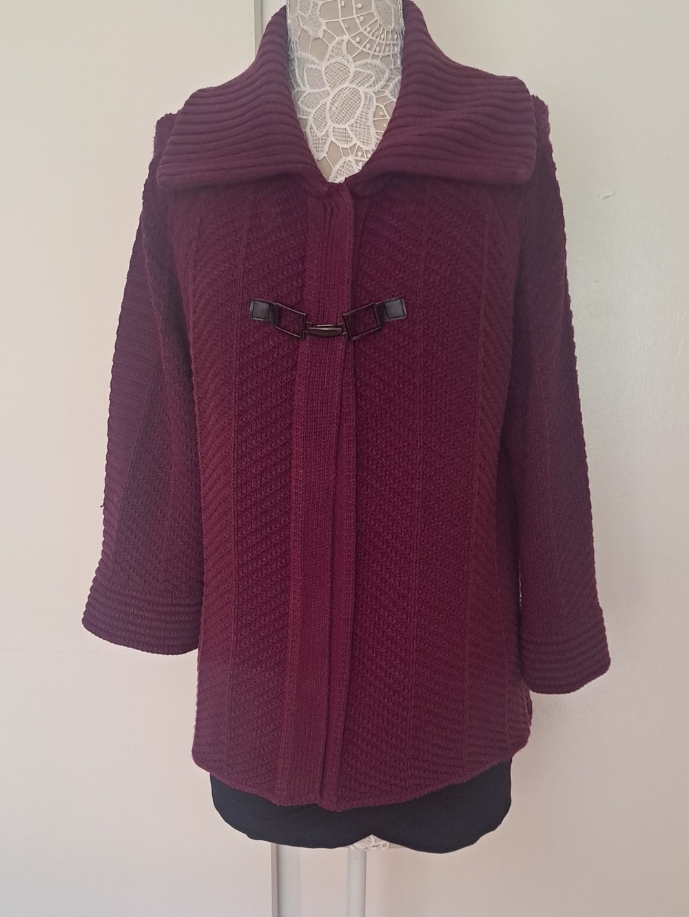 JM Collection Women’s Maroon Knit Toggle Sweater Jacket
